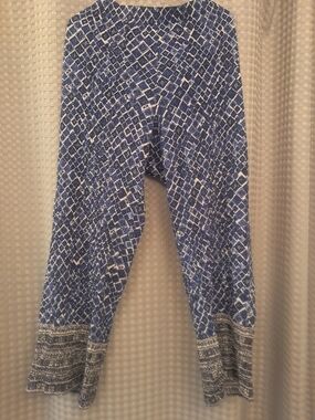 Wide Leg Knit Pants in Blue Mosaic Print